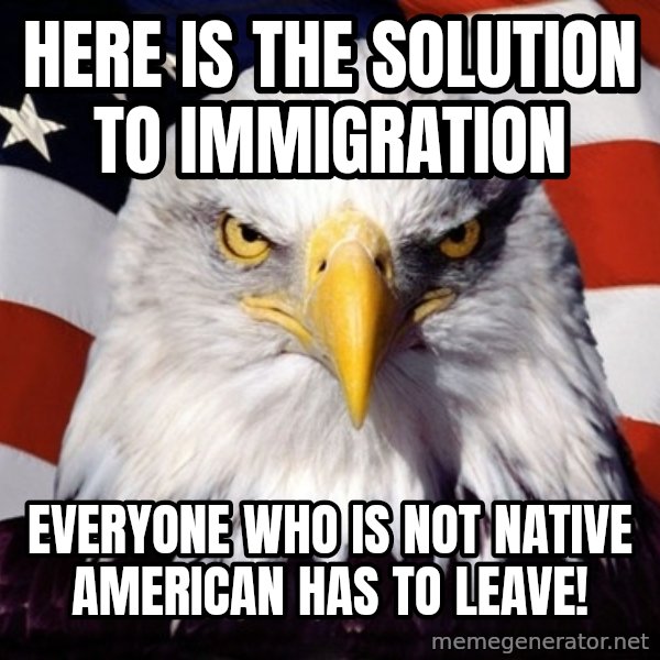 American Pride Eagle meme: here is the solution to immigration / everyone who is not native american has to leave!
