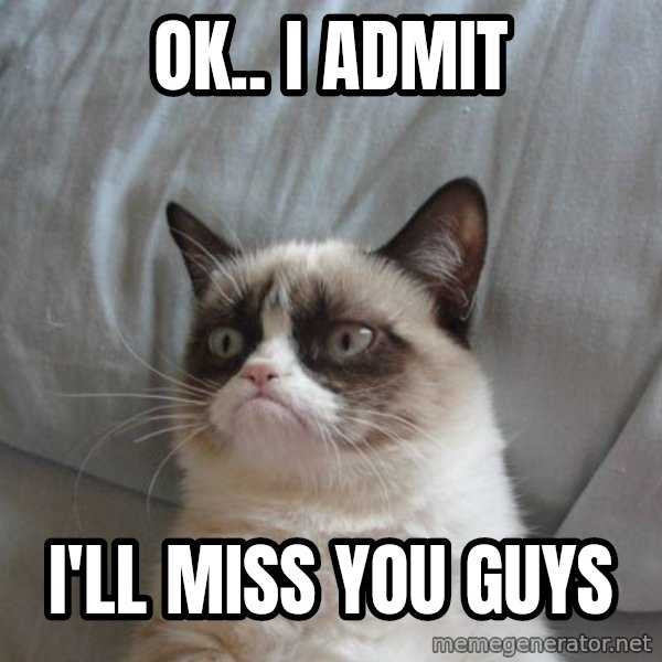 Grumpy cat good meme: Ok.. I admit / I'll miss you guys