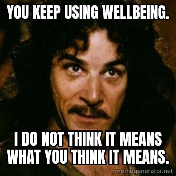 You keep using that word, I don't think it means what you think it means meme: You keep using Wellbeing. / I do not think it means what you think it means.