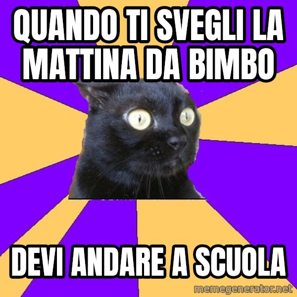 Anxiety Cat meme: quando ti svegli la mattina da bimbo / devi andare a scuola