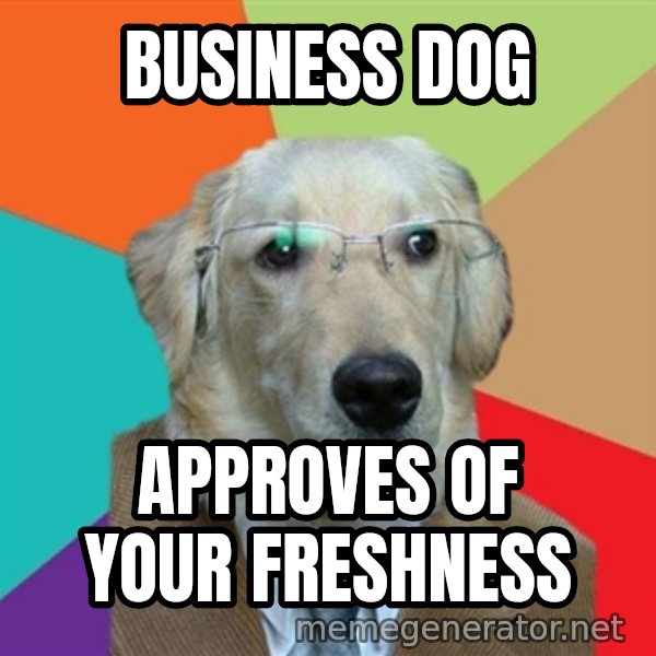 Business Dog meme: business dog / approves of your freshness