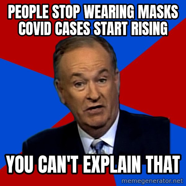 Bill O'Reilly Proves God meme: PEOPLE stop wearing masks COVID cases start rising / You can't explain that