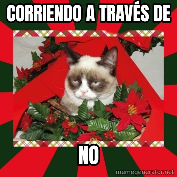 GRUMPY CAT ON CHRISTMAS meme: Corriendo a través de / No
