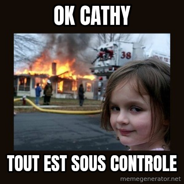 Disaster Girl meme: Ok cathy / tout est sous controle