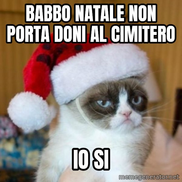 Grumpy Cat Santa Hat meme: Babbo Natale non porta doni al cimitero / Io Si