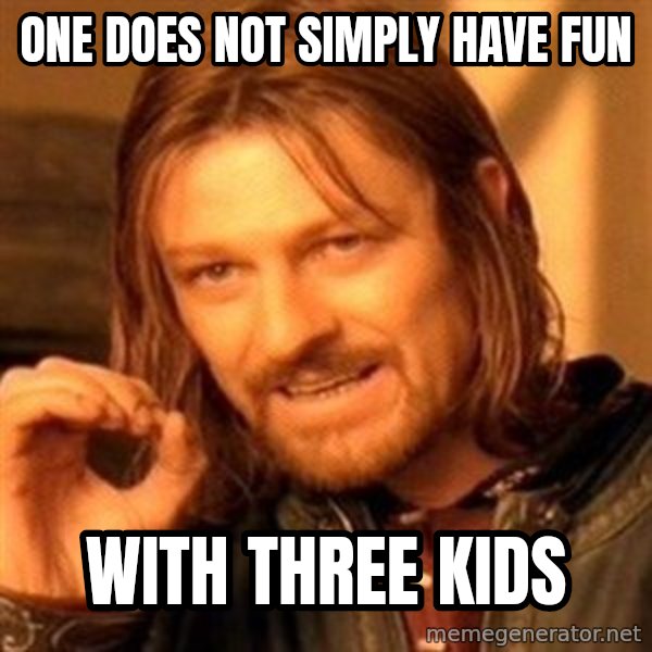 One Does Not Simply meme: One does not simply have fun / With three kids