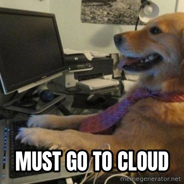I have no idea what I'm doing - Dog with Tie meme: Must go to cloud
