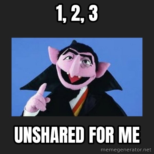 The Count from Sesame Street meme: 1, 2, 3 / unshared for me