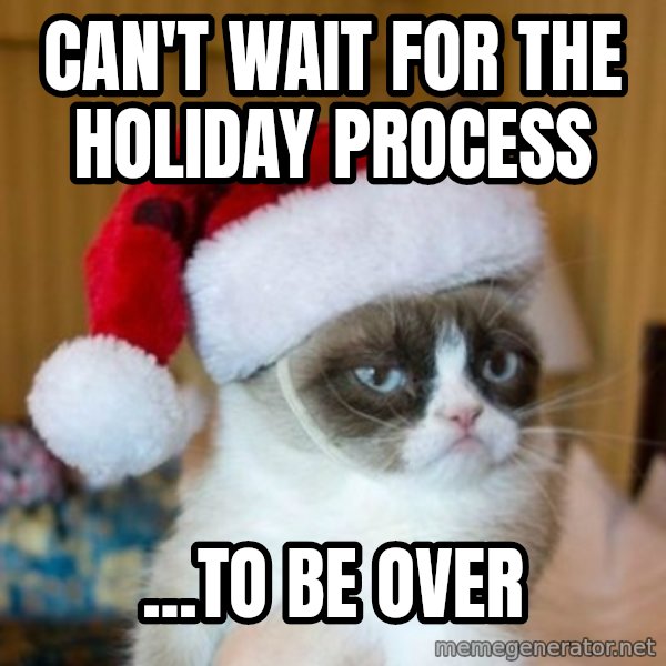 Grumpy Cat Santa Hat meme: Can't wait for the Holiday Process / ...to be over