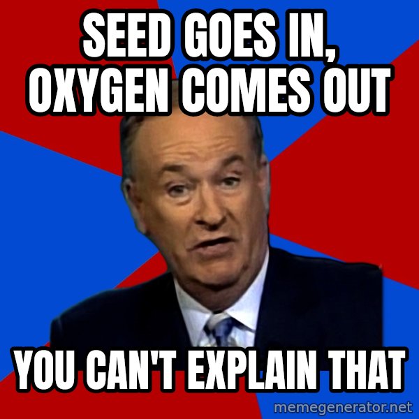 Bill O'Reilly Proves God meme: seed goes in, oxygen comes out / you can't explain that