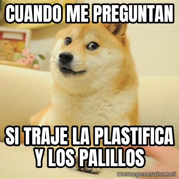 so doge meme: Cuando me preguntan / Si traje la plastifica y los palillos