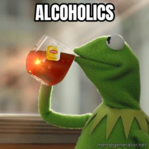 Kermit The Frog Drinking Tea meme: Alcoholics