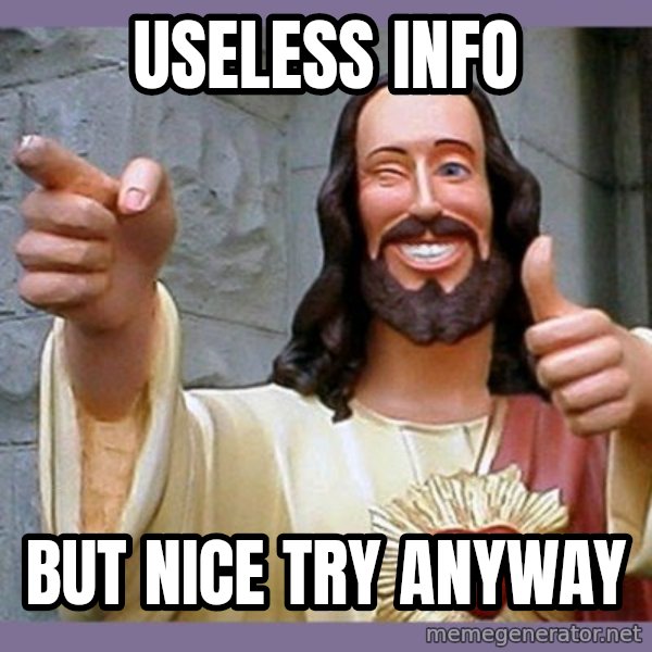 buddy jesus meme: USELESS INFO / BUT NICE TRY ANYWAY