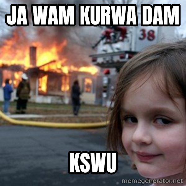 Disaster Girl meme: Ja wam kurwa dam / KSWu