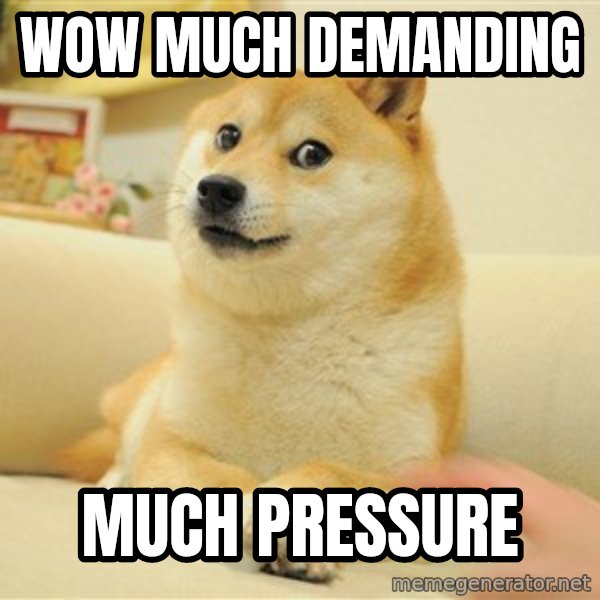 so doge meme: wow much demanding / much pressure