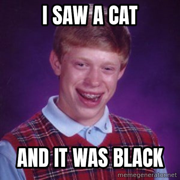 Bad Luck Brian meme: I saw a cat / and it was black