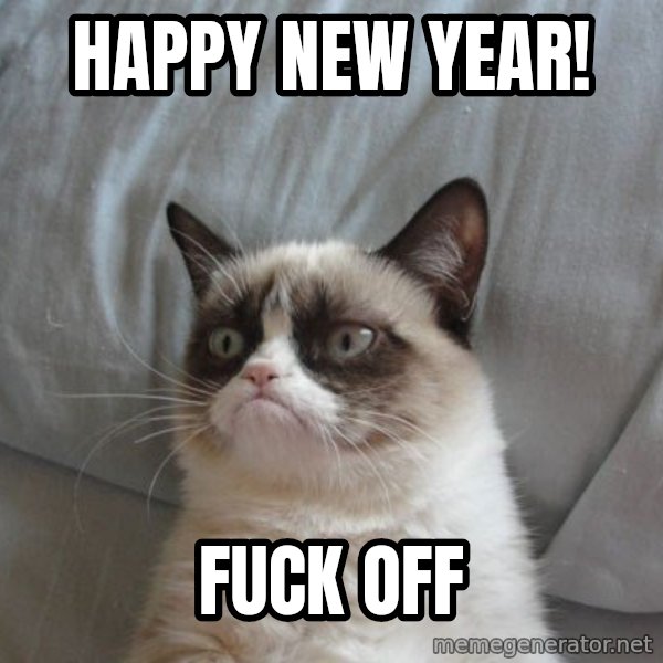 Grumpy cat good meme: Happy New Year! / Fuck Off