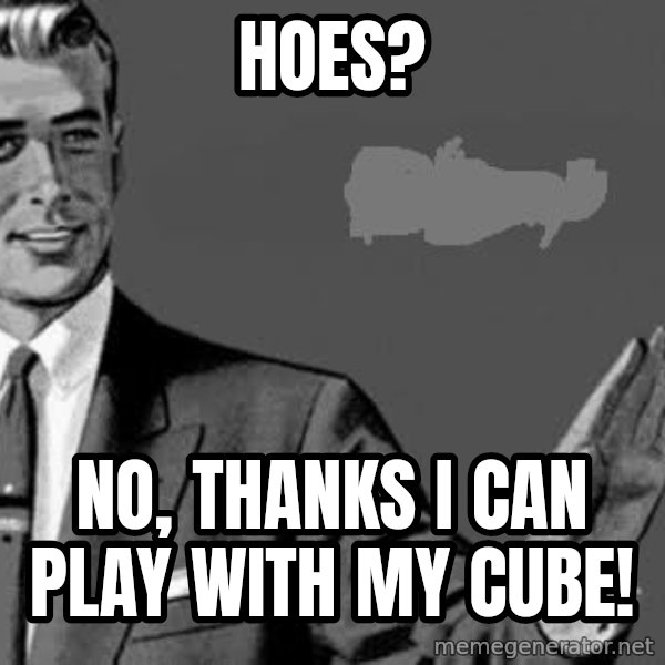 Correction Man  meme: Hoes? / No, thanks i can play with my cube!
