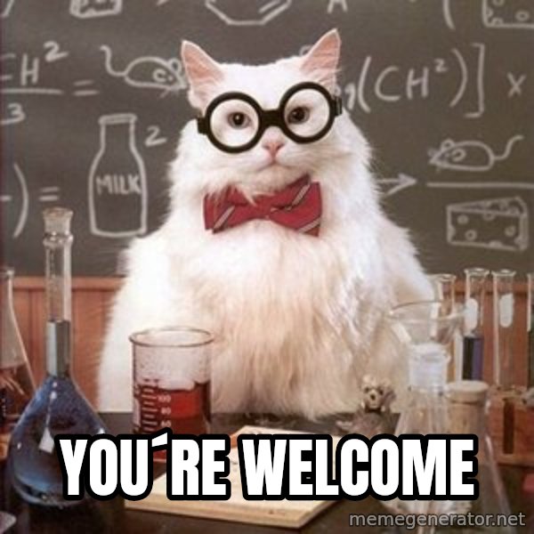Chemistry Cat meme: you´re welcome