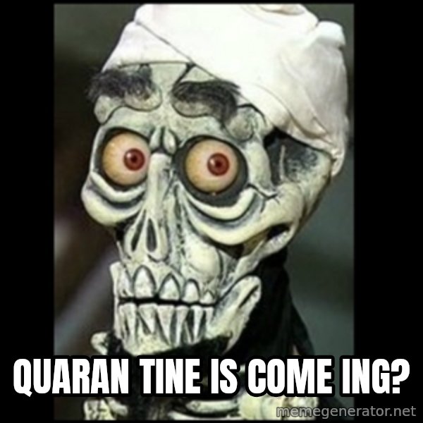 Achmed the dead terrorist meme: Quaran tine is come ing?
