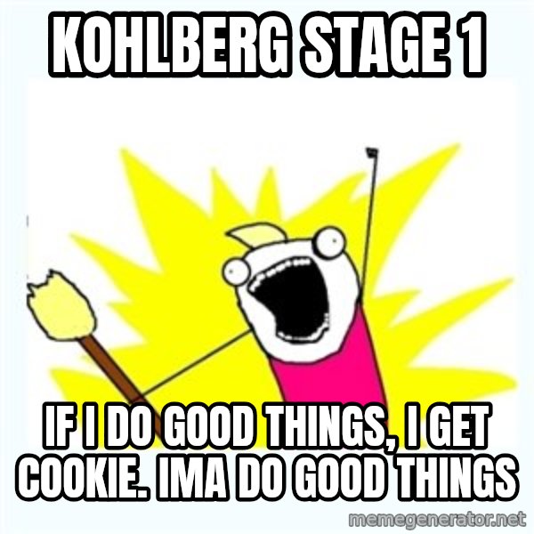 All the things meme: Kohlberg stage 1 / if i do good things, i get cookie. Ima do good things