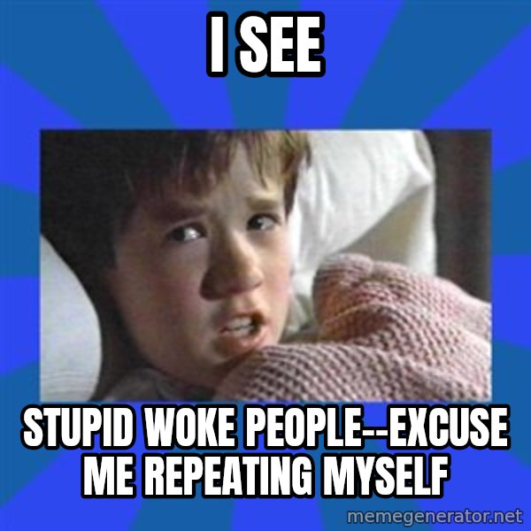 i see dead people meme: I See / Stupid Woke People--excuse me repeating myself