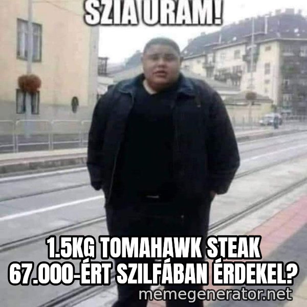 Szia uram meme: 1.5kg TomaHawk steak 67.000-ért Szilfában érdekel?