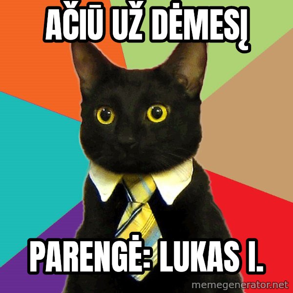 Business Cat meme: ačiū už dėmesį / parengė: Lukas I.