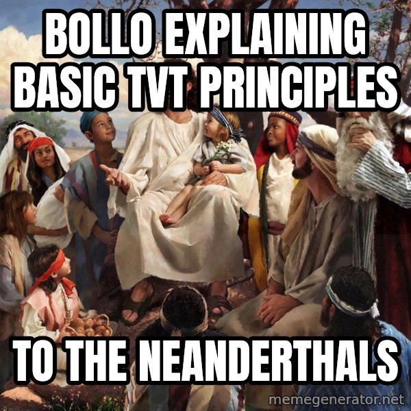 storytime jesus meme: Bollo explaining basic tvt principles / to the neanderthals