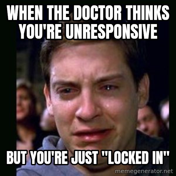 crying peter parker meme: when the doctor thinks you're unresponsive / but you're just "locked in"
