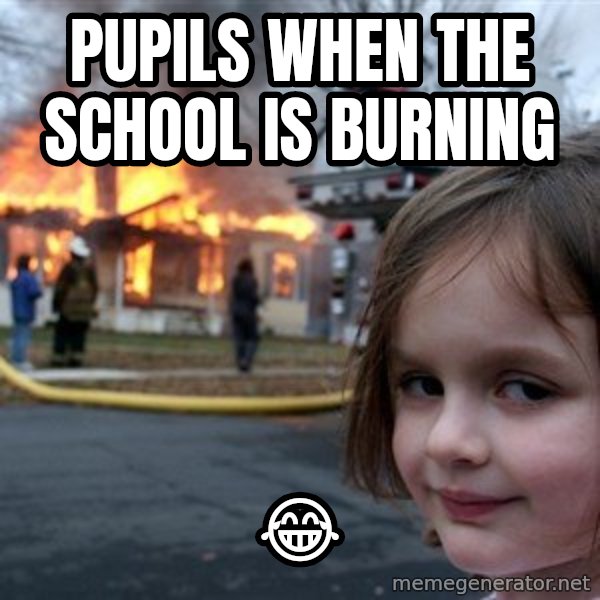 Disaster Girl meme: Pupils when the school is burning / 😂