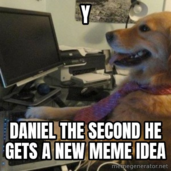 I have no idea what I'm doing - Dog with Tie meme: Y / Daniel the second he gets a new meme idea