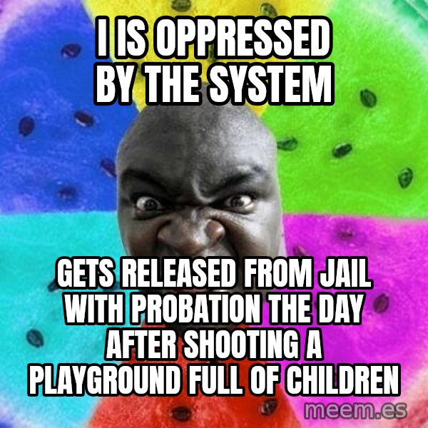 Advice Nigger meme: I is oppressed by the system / gets released from jail with probation the day after shooting a playground full of children