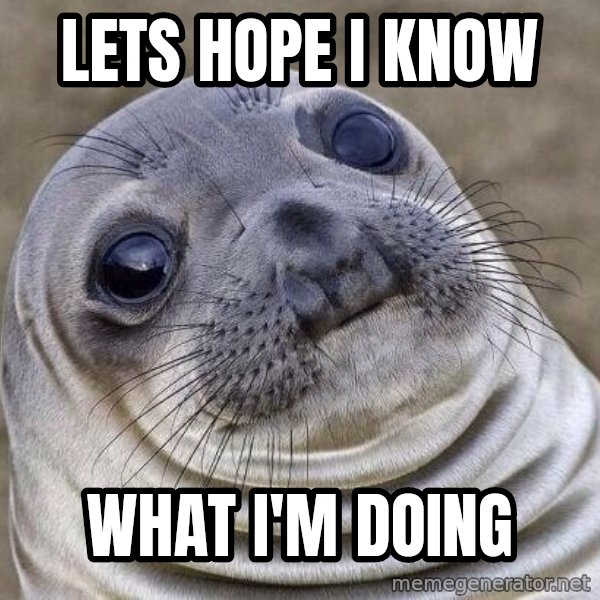 Awkward Seal meme: Lets hope I know / what I'm doing