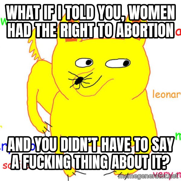What If I Told You meme: What if I told you, women had the right to abortion / And you didn’t have to say a fucking thing about it?