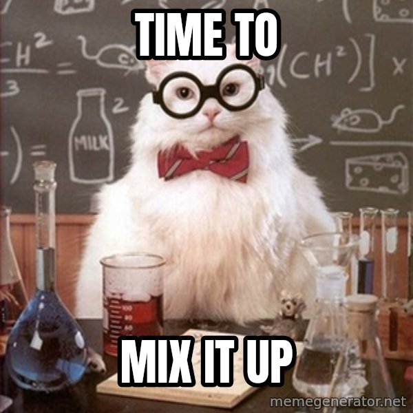 Science Cat meme: Time to / mix it up