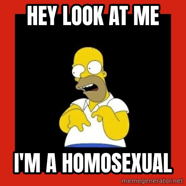 Homer retard meme: hey look at me / i'm a homosexual