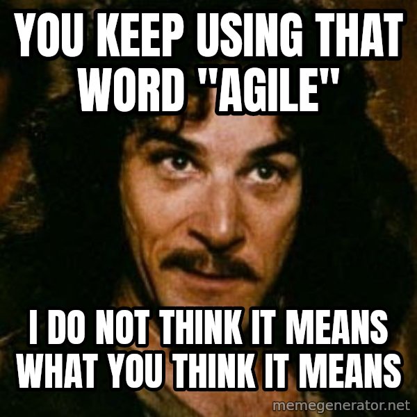 You keep using that word, I don't think it means what you think it means meme: You keep using that word "Agile" / I Do Not Think It Means What You Think It Means