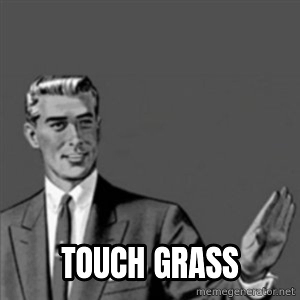 Correction Guy meme: touch grass