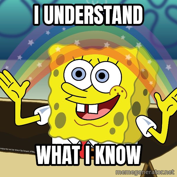spongebob rainbow meme: I understand / what i know