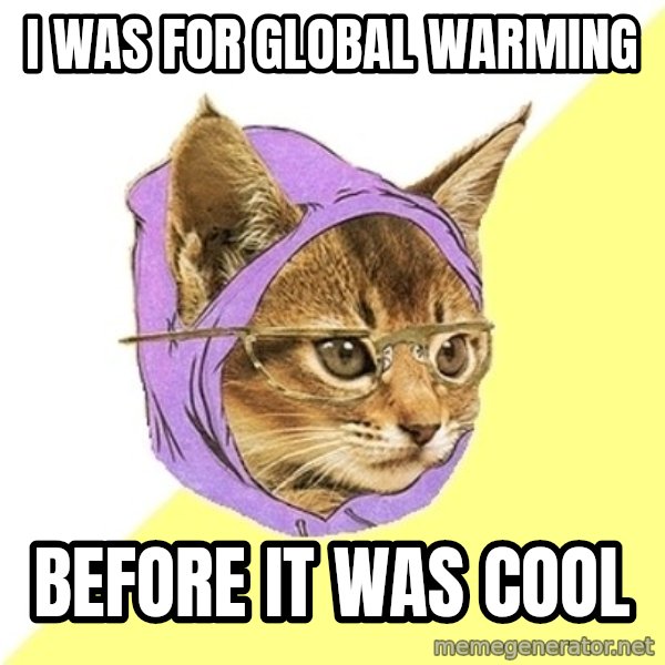 Hipster Kitty meme: I was for global warming / before it was cool
