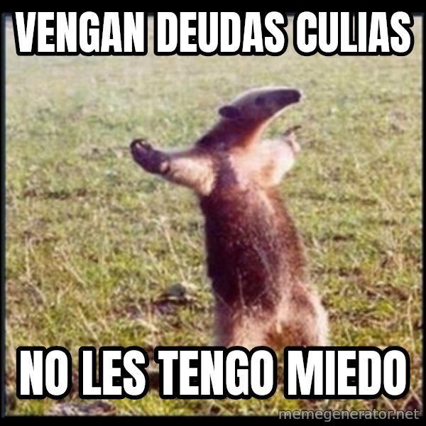 oso hormiguero thug meme: VENGAN DEUDAS CULIAS / NO LES TENGO MIEDO
