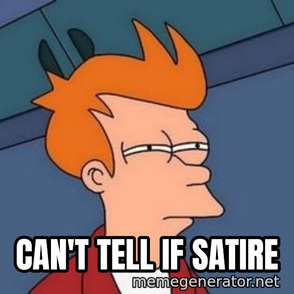 Fry squint meme: Can't tell if satire