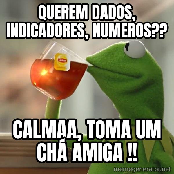 Kermit The Frog Drinking Tea meme: Querem dados, indicadores, numeros?? / Calmaa, toma um chá amiga !!