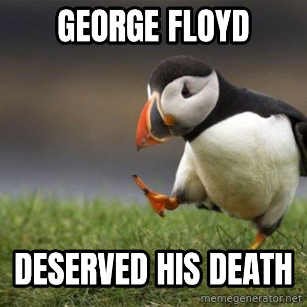 Unpopular Opinion Puffin meme: george floyd / deserved his death