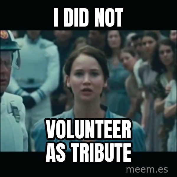 I volunteer as tribute Katniss meme: I DID NOT / VOLUNTEER AS TRIBUTE