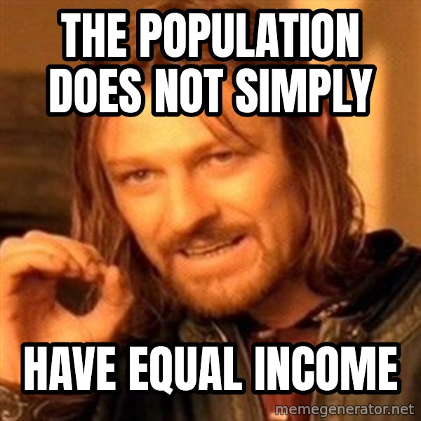 One Does Not Simply meme: The population does not simply / Have equal income