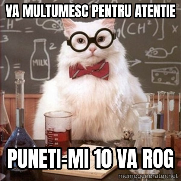Science Cat meme: va multumesc pentru atentie / puneti-mi 10 va rog