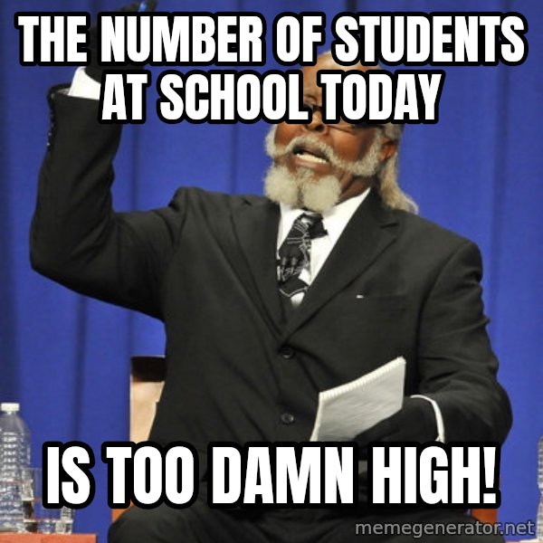 Rent Is Too Damn High meme: The number of students at school today / Is too damn high!