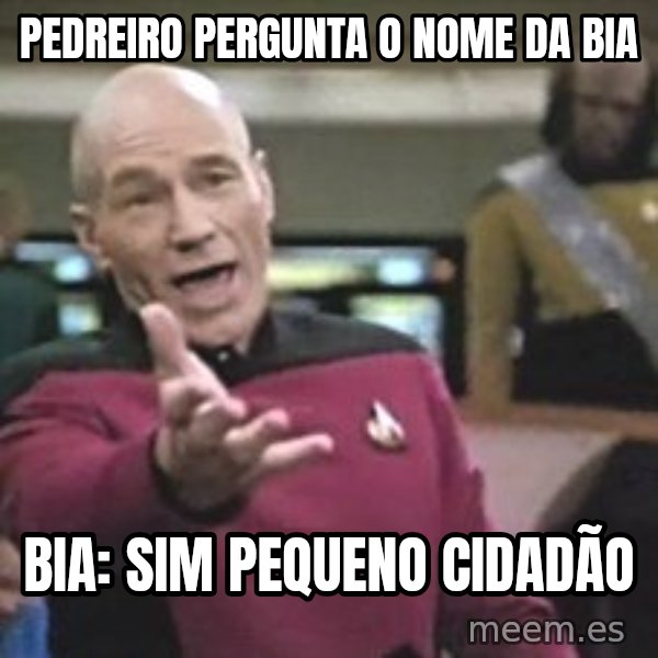 Captain Picard meme: Pedreiro Pergunta o nome da bia / Bia: SIM PEQUENO CIDADÃO